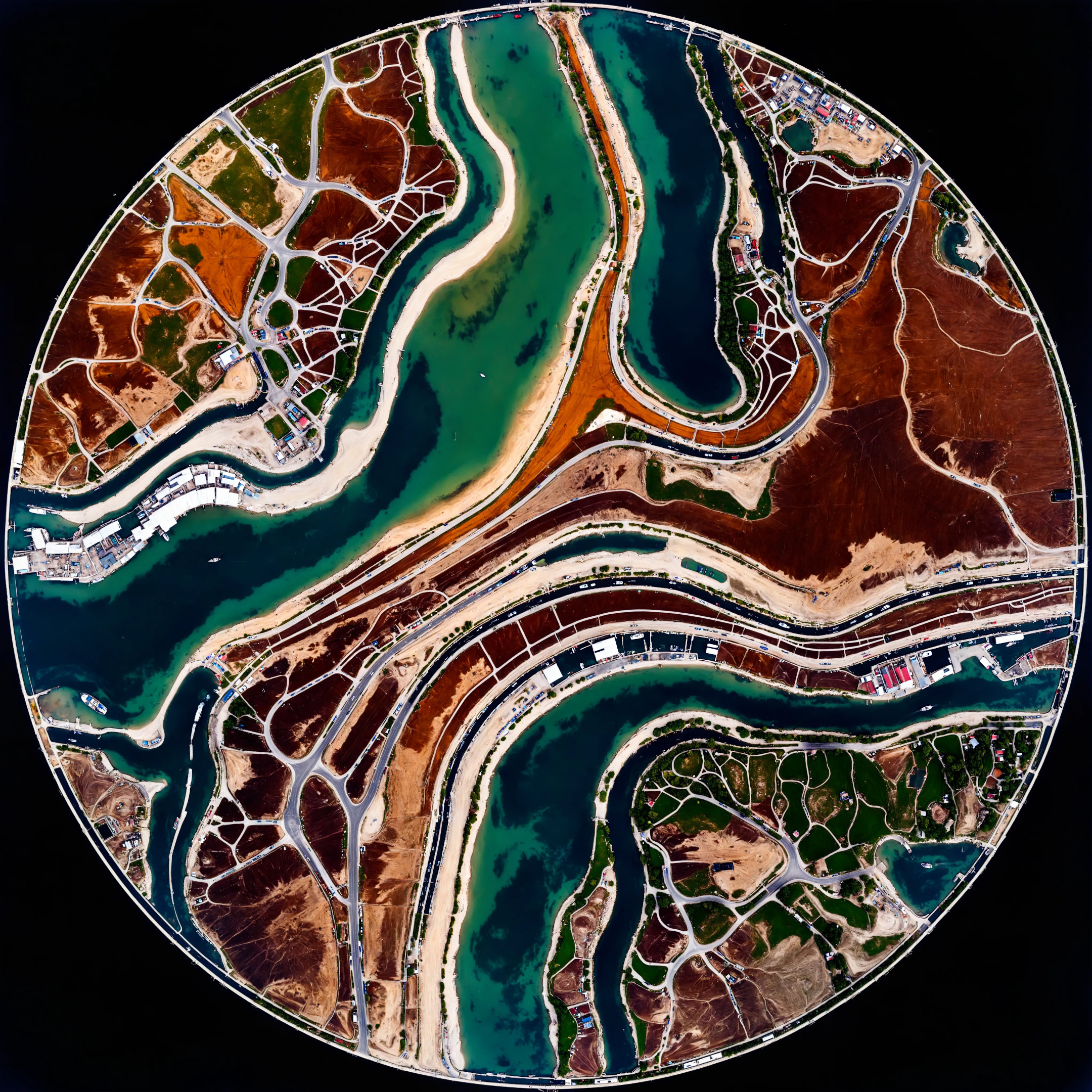 Experimance Beaches #1 by Ryan Kelln, AI-generated beach landscape merging natural and technological motifs