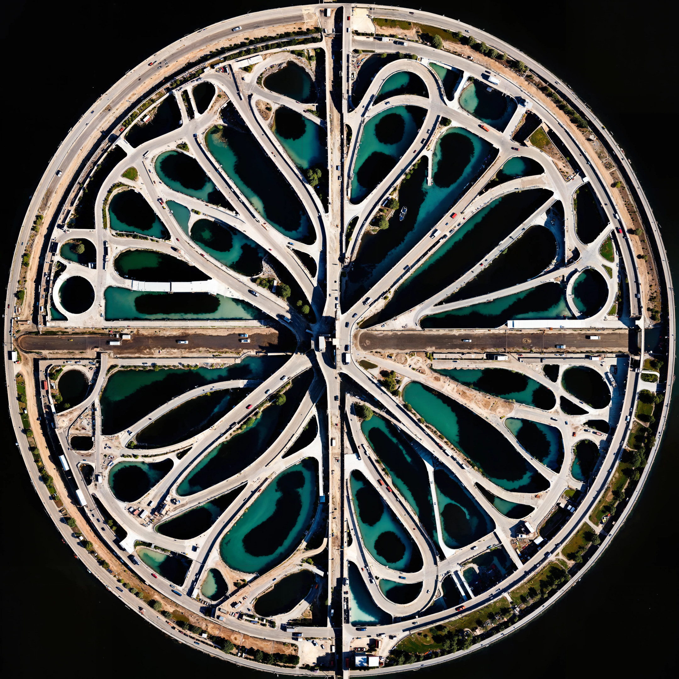 Experimance Highway Mandala #1 by Ryan Kelln, AI-generated mandala highway pattern blending infrastructure and organic forms