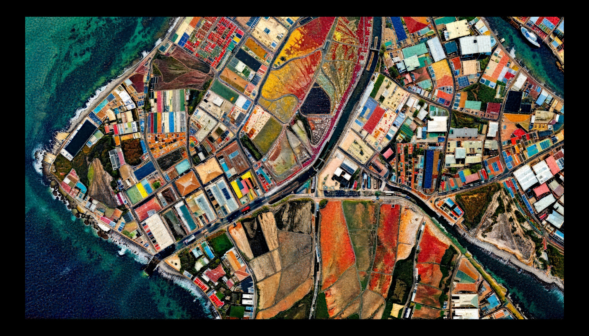Ocean view from Experimance by Ryan Kelln, AI-created maritime landscape exploring human environmental impact