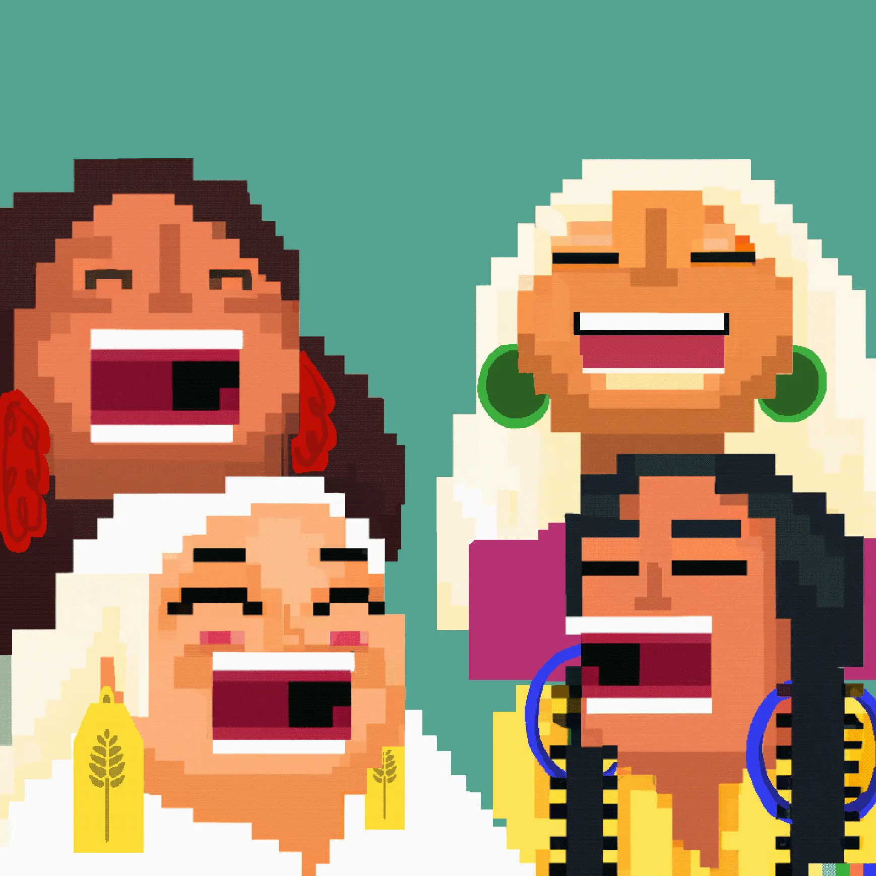 5 Cree aunties laughing, pixelart