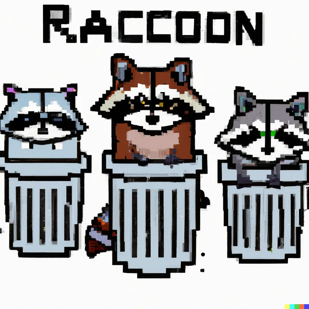 Pixel art raccoons trash clan