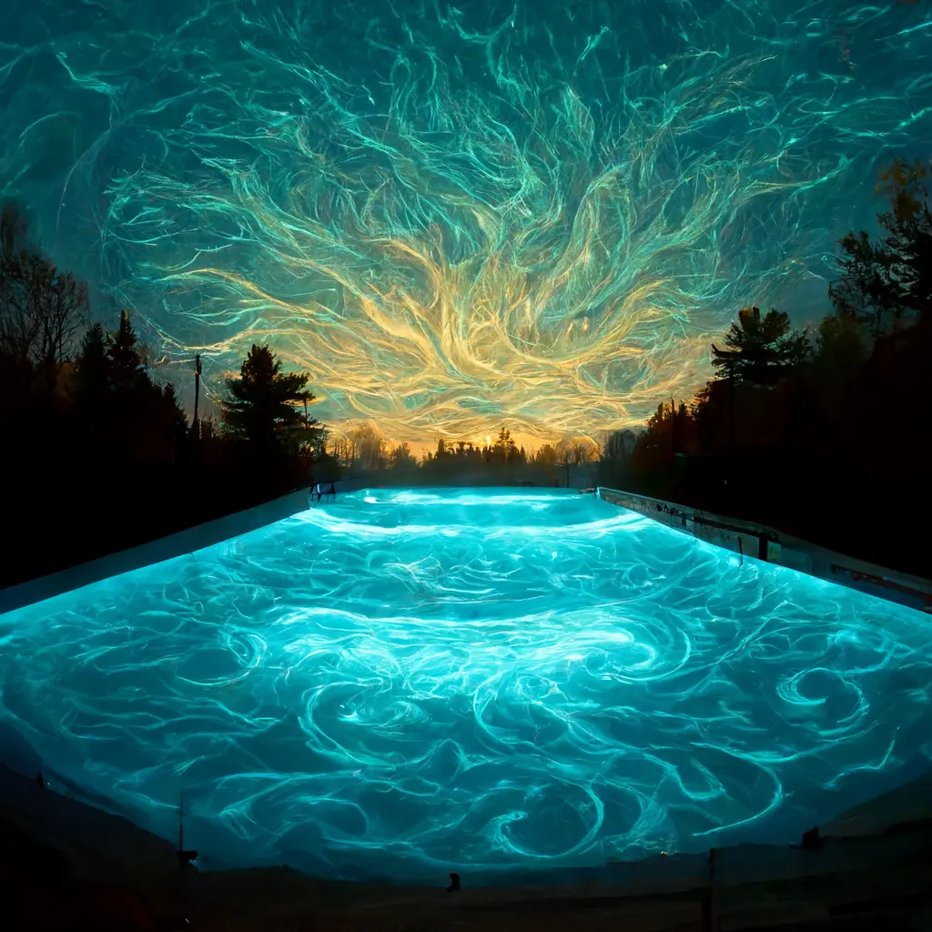 glowing pool of water in the style of Christi Belcourt